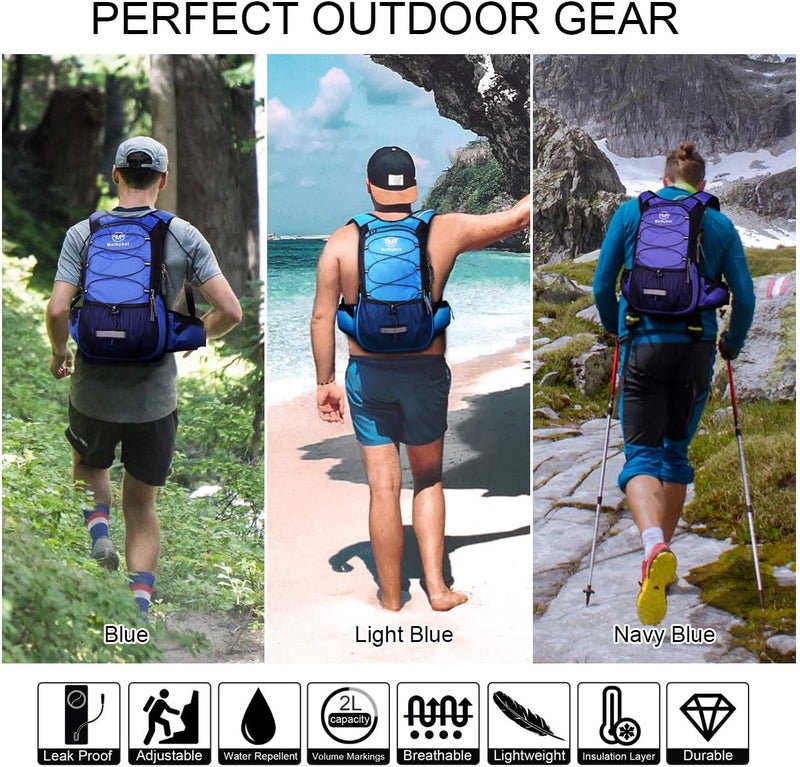 Mothybot Insulated Hydration Backpack Pack with 3L BPA Free Leak Proof Water Bladder, Large Storage Lightweight Hiking Daypack with Waist Pouches & Cooler Layer, for Running, Biking, Camping, Festival - Image 5
